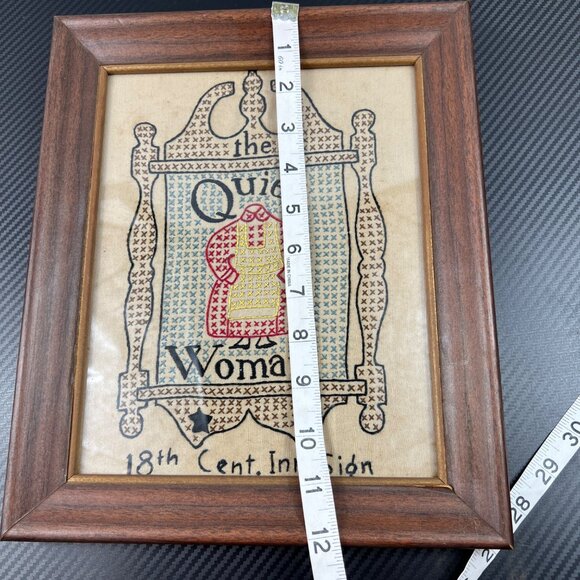 VTG Cross Stitch The Quiet Woman Wood Frame 12x10 Art 18th Cent. Inn Sign - Picture 9 of 10